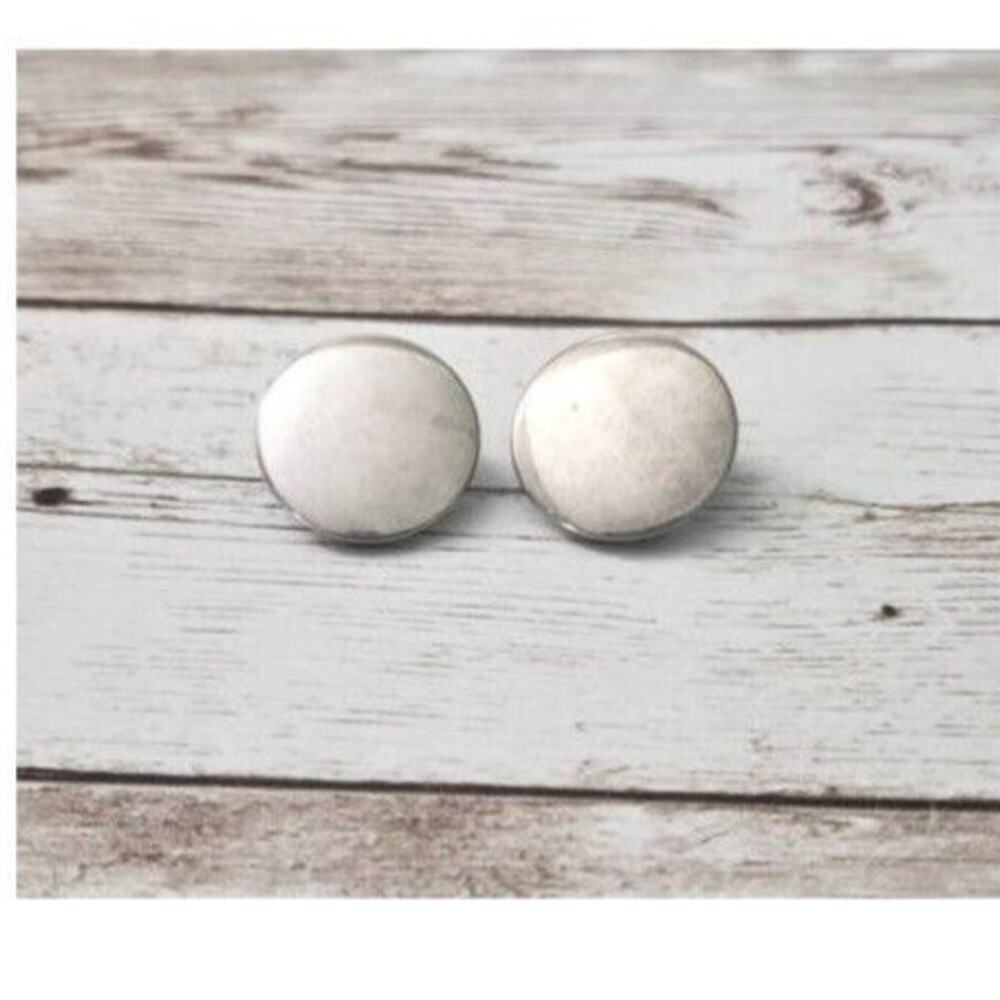 Vintage Clip On Earrings - Mirrored Silver Tone 0.75" - Condition Issues